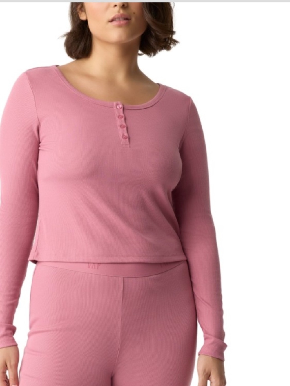 Gap GapBody Women's Long-Sleeve Rib Pajama Top - Pink - Size L